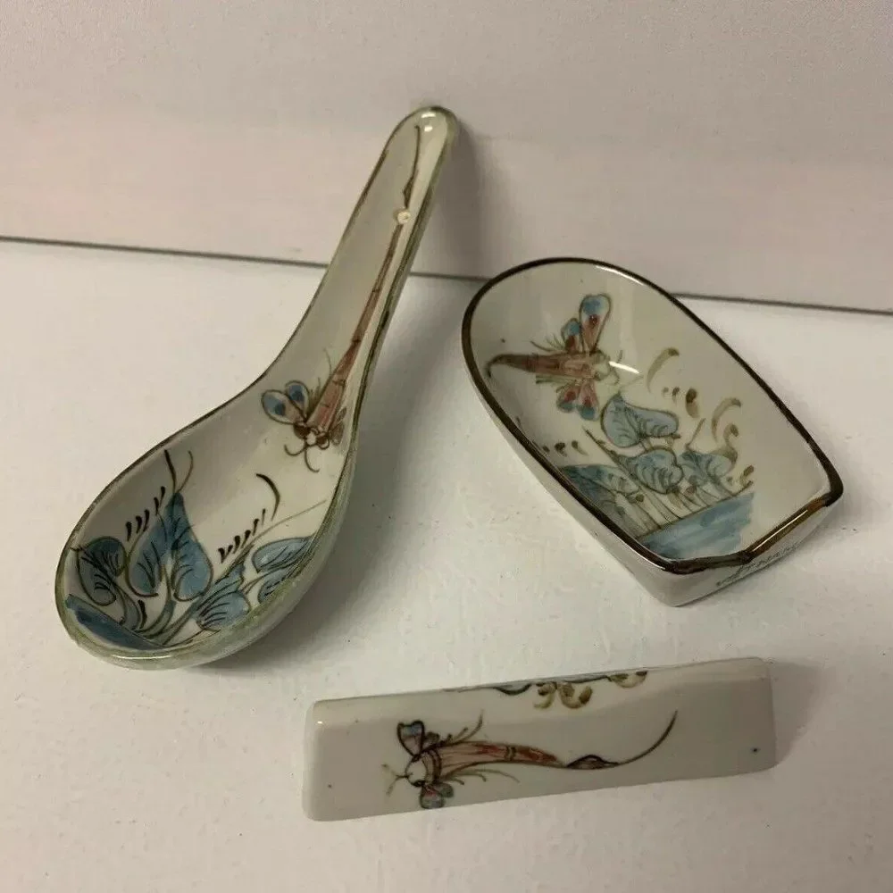 Vintage Set Asian Spoon Chop Stick Rest